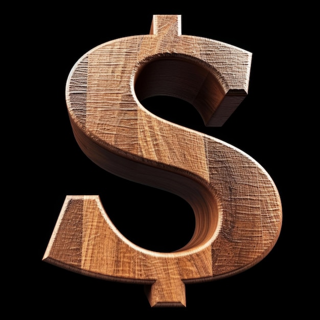 Segno di dollaro in legno teak isolato su sfondo nero