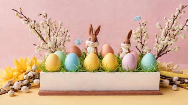 Segno di legno con buona Pasqua e uova