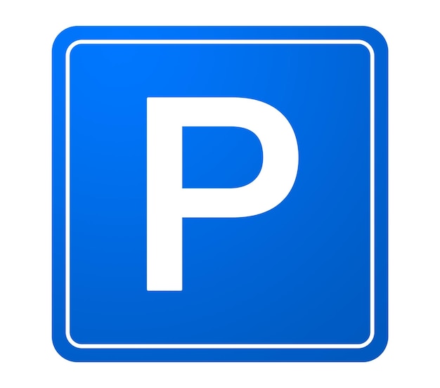 Segno di parcheggio quadrato blu isolato su bianco