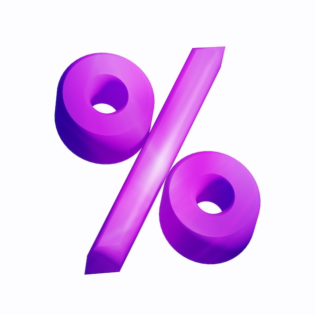 Segno di percentuale percentuale di sconto vendita 3d viola