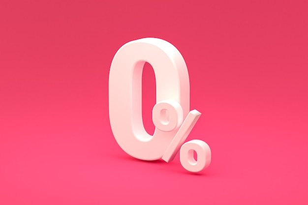 Segno di percentuale zero e sconto di vendita su sfondo rosa con tasso di offerta speciale. rendering 3d