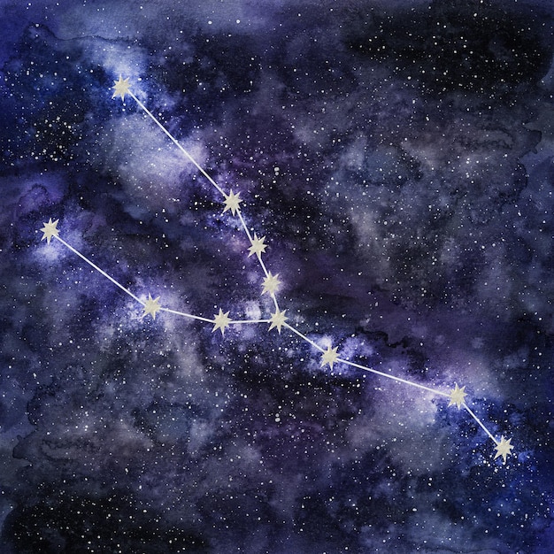Segno di Toro oroscopo zodiacale astrologia astronomia numerologia data di nascita disegno a mano acquerello illustrazione isolata su sfondo cielo scuro Per la decorazione di cartelloni stampati