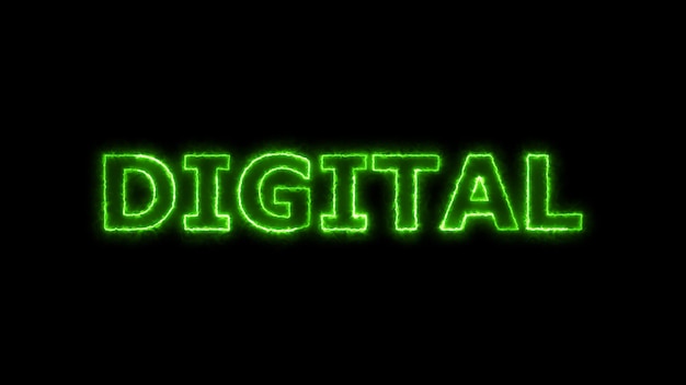 Segno DIGITALE verde neon luminoso su sfondo nero