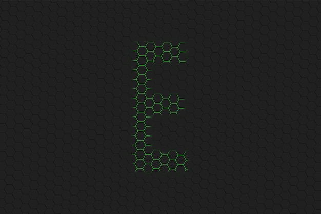 segno Epsilon. Lettera Epsilon, simbolo dell'alfabeto greco, esagono verde