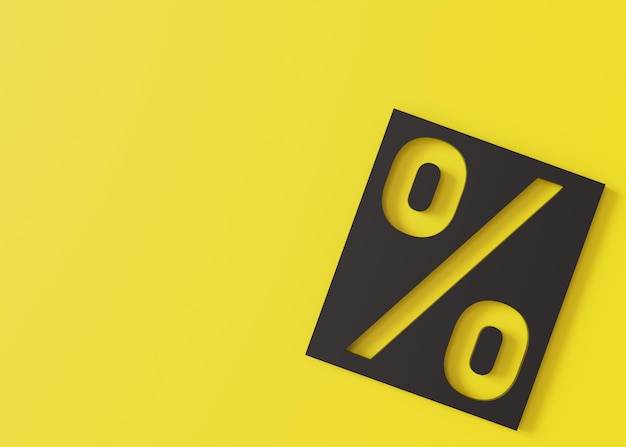 Segno percentuale in grassetto su uno sfondo giallo sorprendente ideale per la pubblicità promozioni di vendita offerte e sconti del Black Friday in materiali di marketing accattivanti Spazio vuoto per il testo 3D
