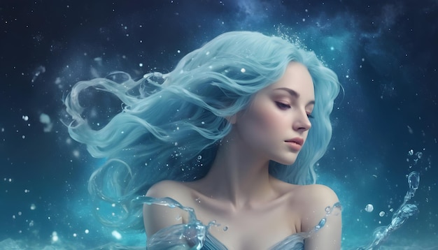 Segno zodiacale Acquario Bella donna d'acqua Lo sfondo dell'universo