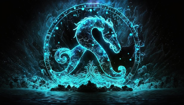 Segno zodiacale Acquario magica energia al neon incandescente Arte generativa