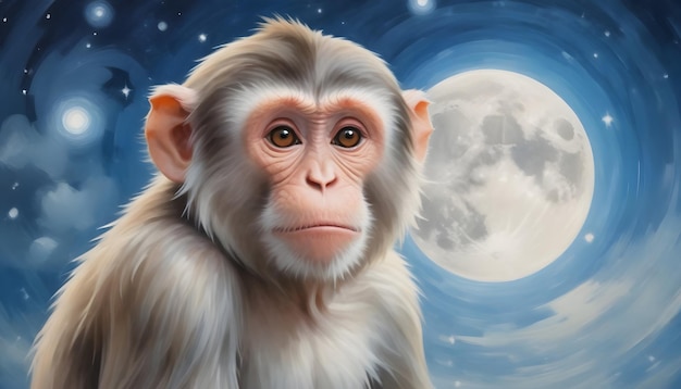 Segno zodiacale cinese Scimmia un'immagine di una scimmia con la luna piena sullo sfondo