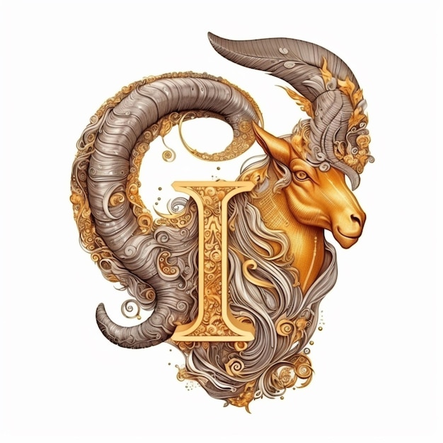 Segno zodiacale dell'ariete con cornice dorata e disegno decorativo ai generativo