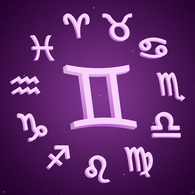 Segno zodiacale Gemelli con tutti i segni intorno a 3d