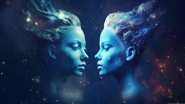 Segno zodiacale gemelli nello spazio cosmico due donne nello spazio IA generativa