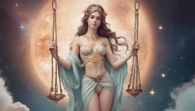 Segno zodiacale Libra Bella donna Lo sfondo dell'universo