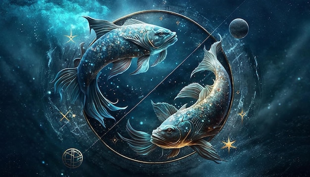 Segno zodiacale pesce sullo sfondo dello spazio IA generativa