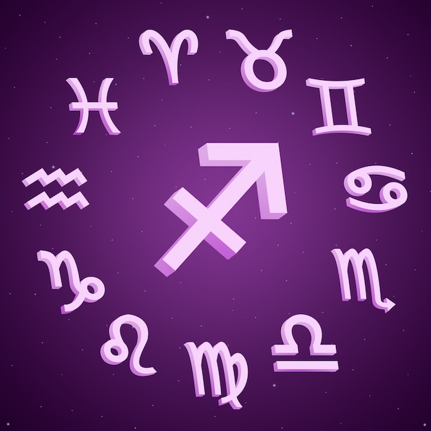 Segno zodiacale Sagittario con tutti i segni intorno a 3d
