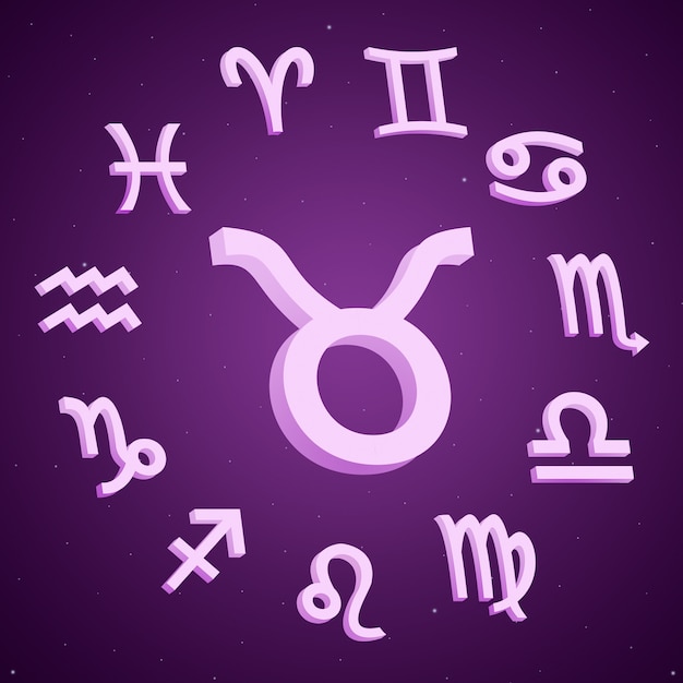 Segno zodiacale Toro con tutti i segni intorno a 3d