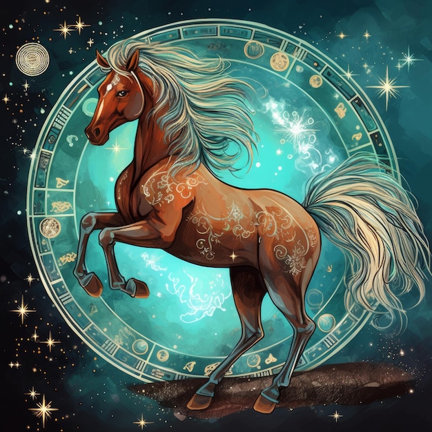 Segno zodiacale variopinto cavallo AI generativo