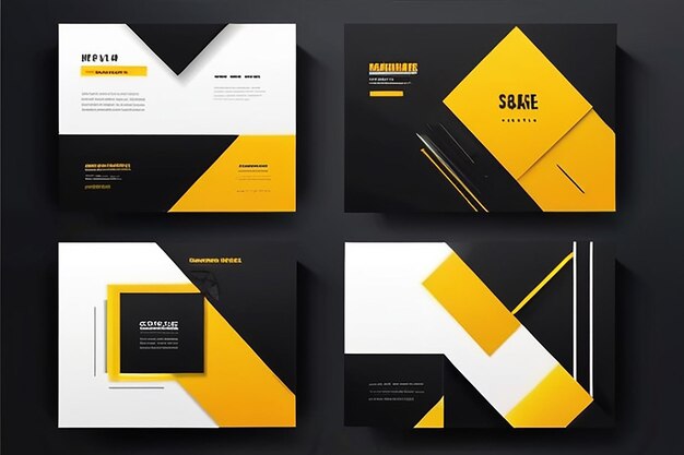 Sei set di modelli di banner quadrati minimi modificabili colore di sfondo giallo nero forma di linea quadrata geometrica