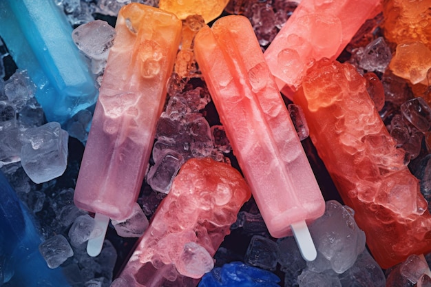 Selezione di ghiaccioli gelato multicolore luminosi Vari lecca-lecca congelati gelato Illustrazione AI generativa