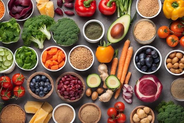 Selezione di super alimenti salutari concetto di alimenti salutari cibo vegetariano e vegano verdure 12