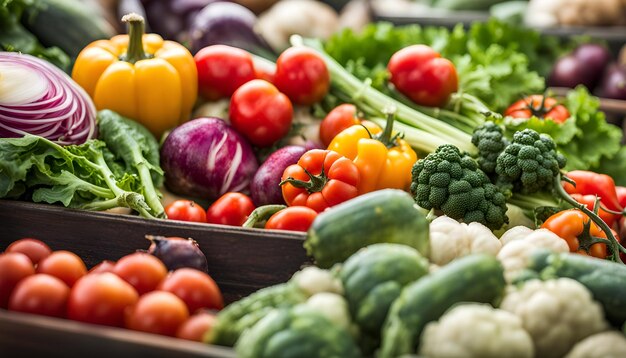 Selezione di verdure fresche dallo spazio di copia del mercato degli agricoltori.