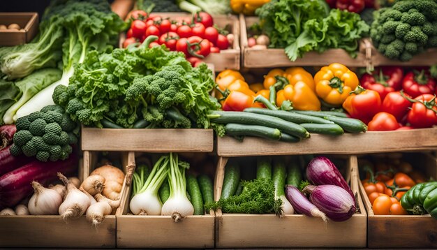 Selezione di verdure fresche dallo spazio di copia del mercato degli agricoltori.