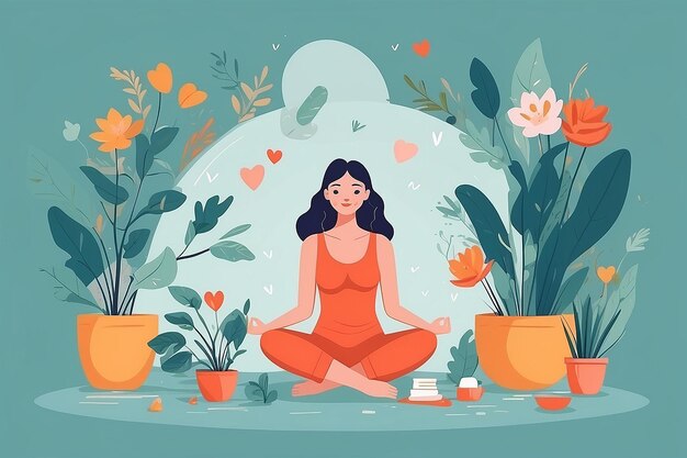 SelfCare come personaggi di SelfLove Nurture in illustrazione vettoriale piatta