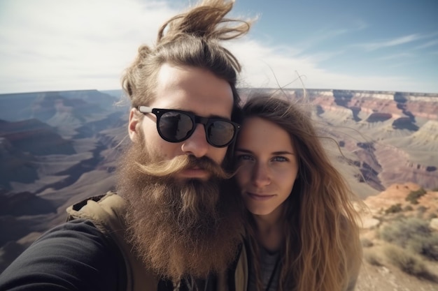 Selfie del viaggiatore di coppia Genera Ai