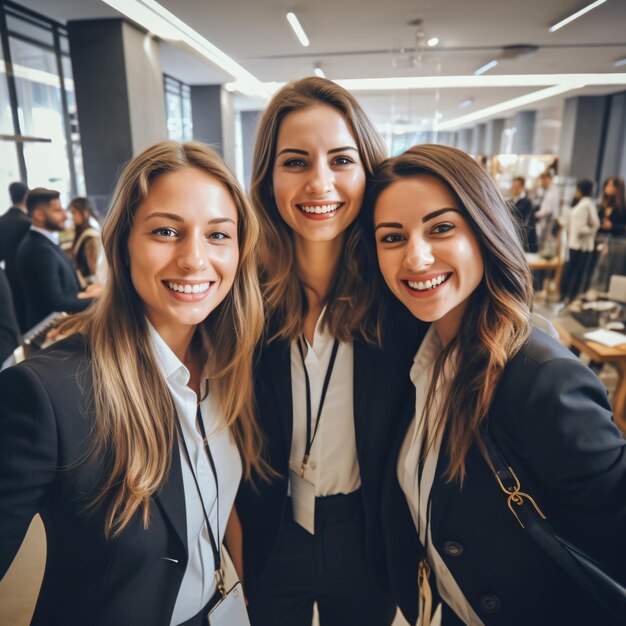 selfie di un team di lavoratori professionali in ufficio vestito da professionista sorridente