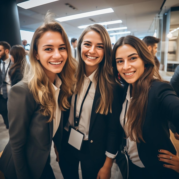 selfie di un team di lavoratori professionali in ufficio vestito da professionista sorridente