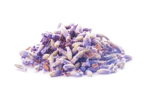 Semi di lavanda secchi isolati su sfondo bianco