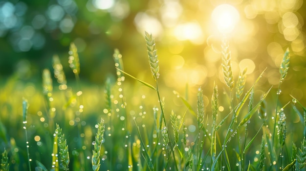 Semi di lino su un campo verde sfocato fonte di lino