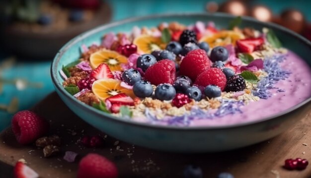 Semifreddo ai frutti di bosco freschi con muesli e yogurt generato dall'IA