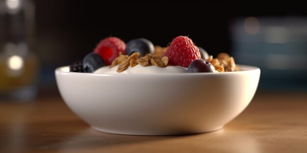 Semifreddo allo yogurt ai frutti di bosco con muesli croccante e frutti di bosco freschi