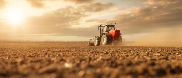 Semina delle colture nei campi agricoli in primavera con la semina del trattore