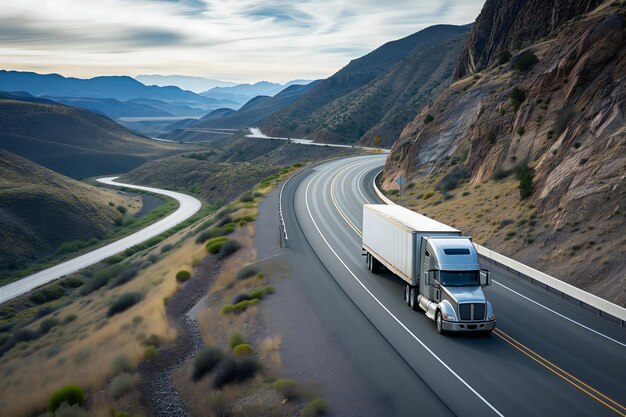 Semitruck americano a naso lungo su un'autostrada