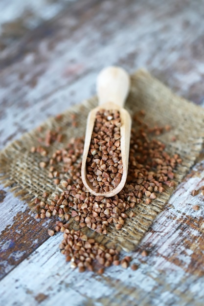 Semole di grano saraceno in una spatola