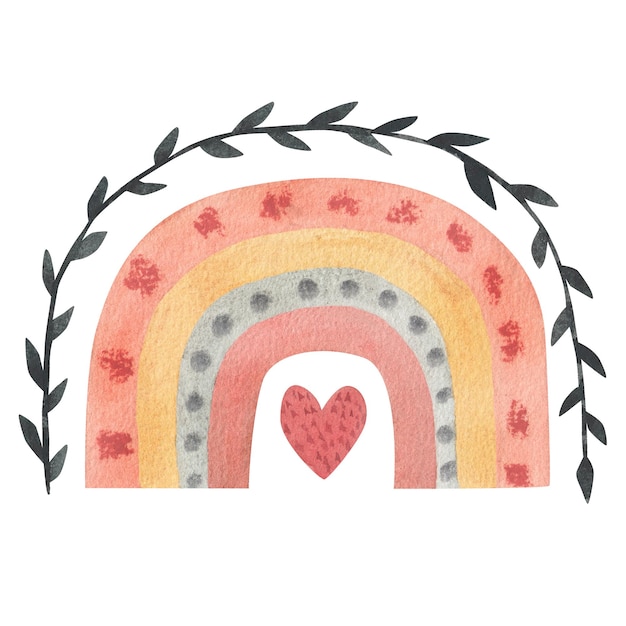 Semplica illustrazione ad acquerello in stile arcobaleno scandinavo boho arte per bambini in colori pastello