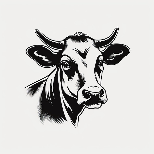 Semplica illustrazione astratta di una mucca tatuaggio minimalista in bianco e nero