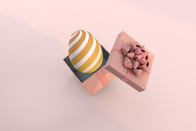 Semplice biglietto di Pasqua con uovo d'oro e confezione regalo rosa. Celebrazione di rendering 3D