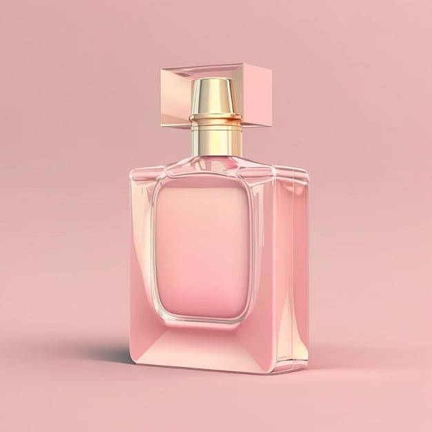 semplice bottiglia di profumo rosa elegante su uno sfondo piatto rosa, pulito e minimalista