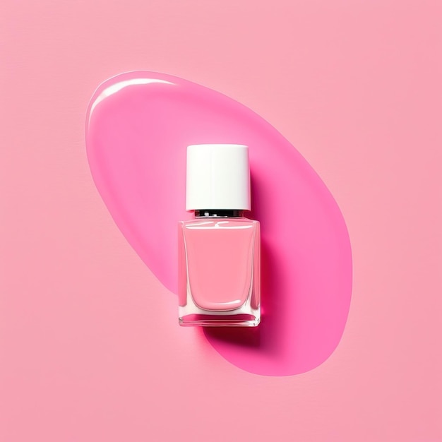 semplice bottiglia di smalto rosa minimale su uno sfondo piatto rosa, pulito e minimalista