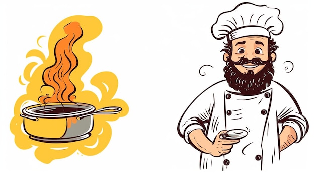Semplice Chef Doodle linea vettore sfondo bianco tagging Generativo ai