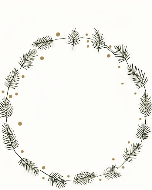 semplice disegno a inchiostro di linea minimalista di una ghirlanda di abete di Natale decorata a tondo