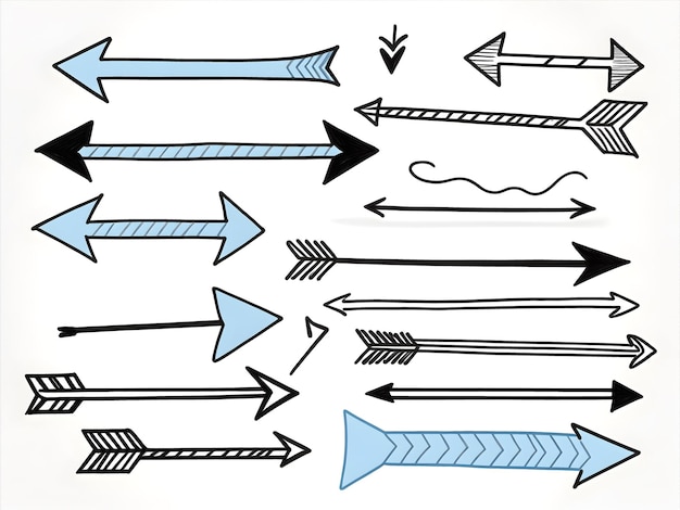 semplice disegno doodle arte frecce disegnate a mano su uno sfondo bianco