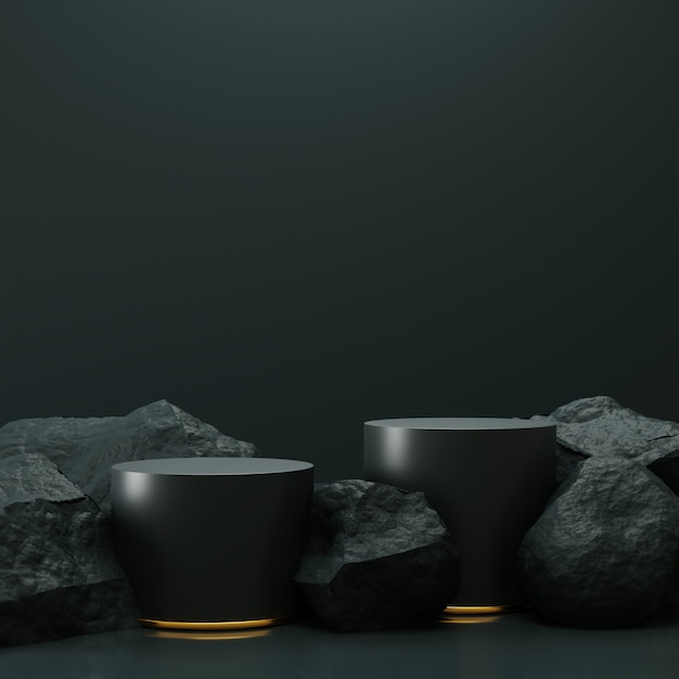 Semplice display podio cilindro nero con rocce.