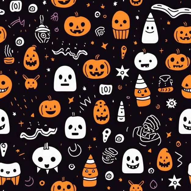 semplice doodle senza cuciture a tema Halloween AI Generative