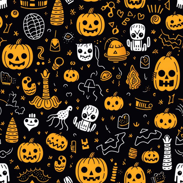 semplice doodle senza cuciture a tema Halloween AI Generative