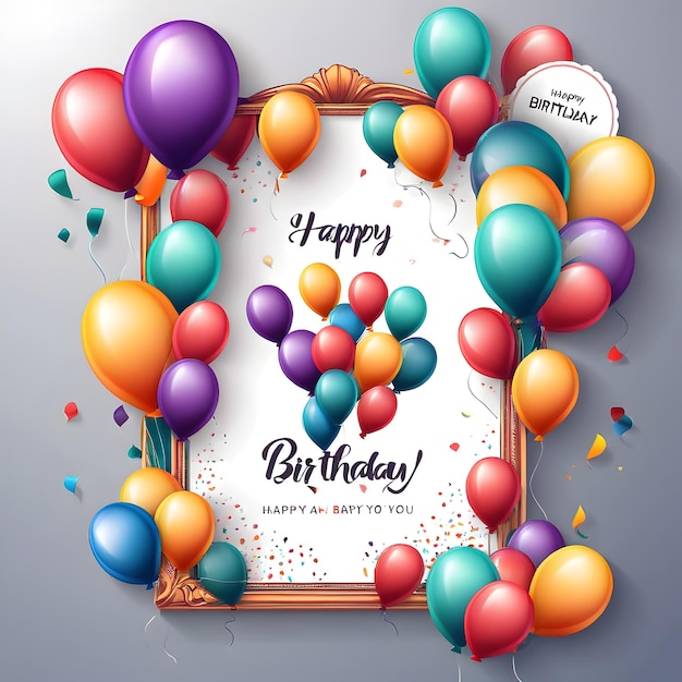 Semplice e gratuito vector felicità di compleanno con palloncini e una cornice fotografica