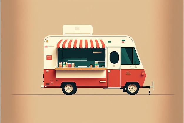 Semplice illustrazione digitale del rimorchio alimentare per la vendita di fast food con sfondo. IA generativa