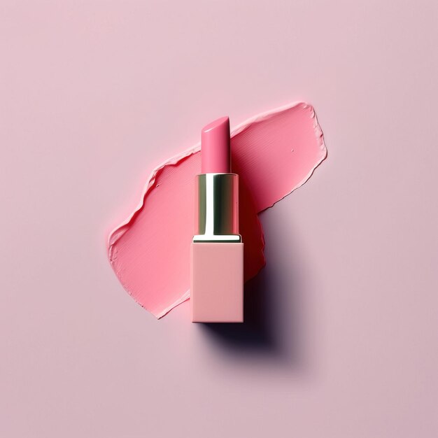 semplice rossetto rosa minimale su uno sfondo piatto rosa, pulito e minimalista